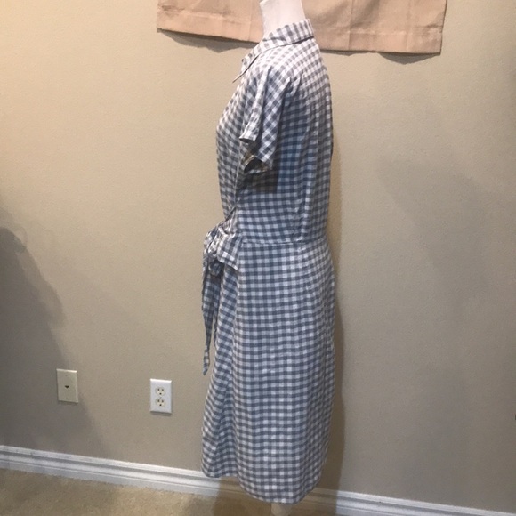 Robbie Bee Gray and White Checkered Gingham Fit & Flare Dress with Tie Waist-12 - Picture 4 of 12